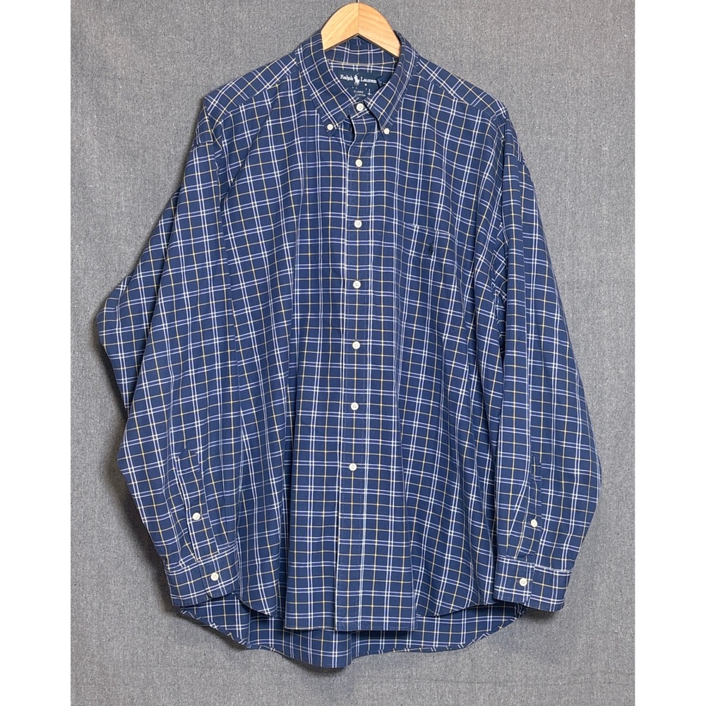 Ralph Lauren Blaire Shirt Mens XXL Blue Plaid Cotton Long Sleeve Button Down
